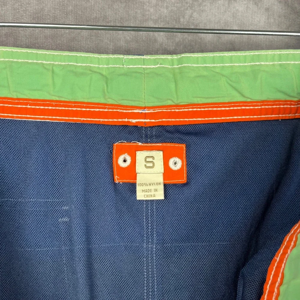 Vtg J. Crew Swimwear Mens M Blue Color Block Drawstring Lined Swim Trunks Shorts